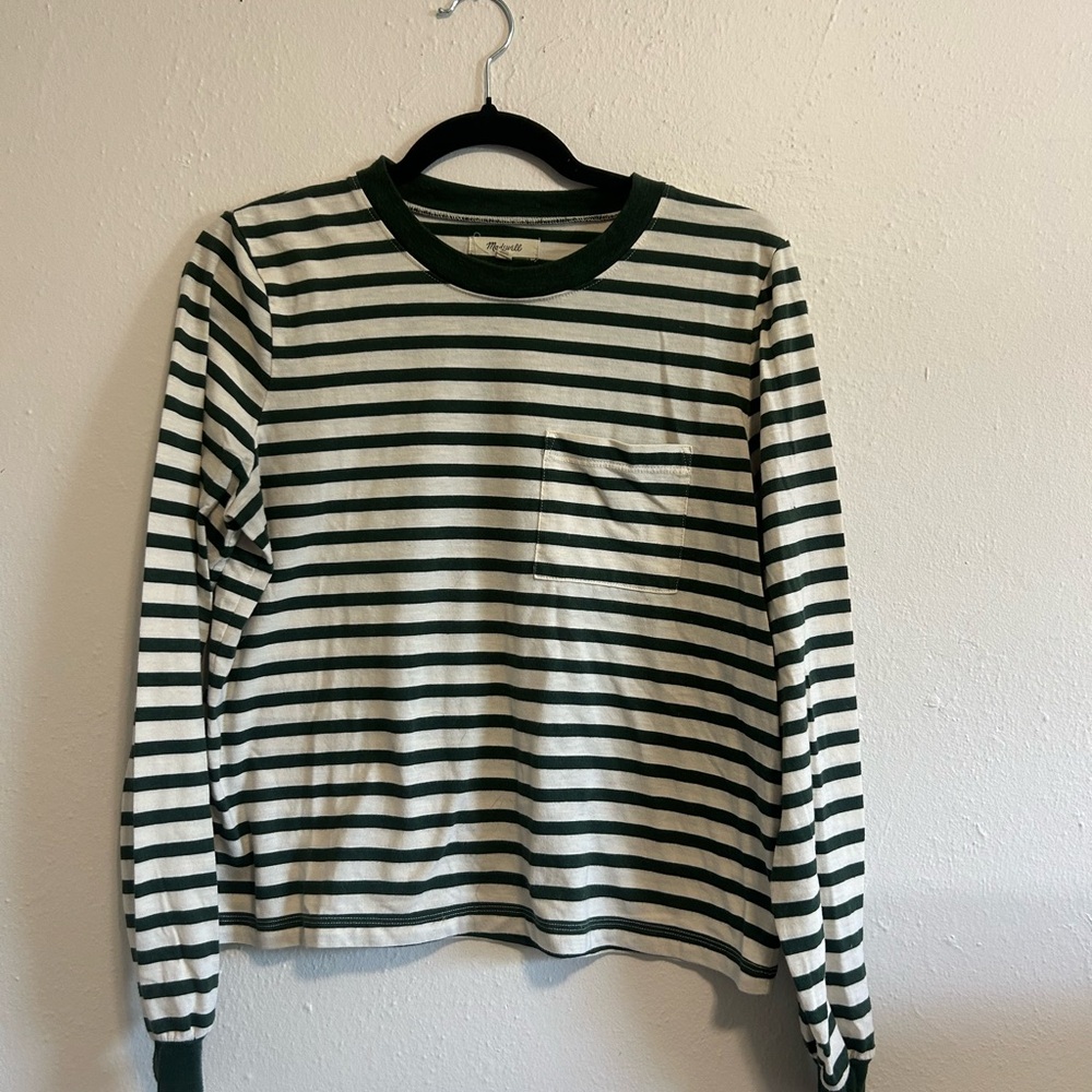 Madewell Green and Cream Striped Tee